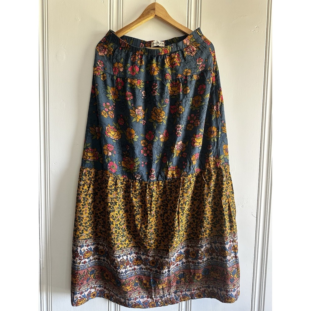 Natural Life Women's Medium Boho Floral Midi Skirt Elastic Waist Cottagecore